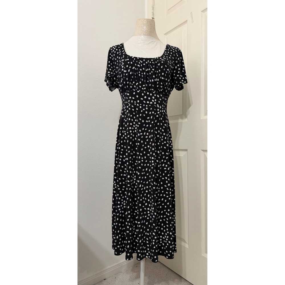 Danny and Nicole Women's sz L Polka Dot Midi Dress Black White Tie Back